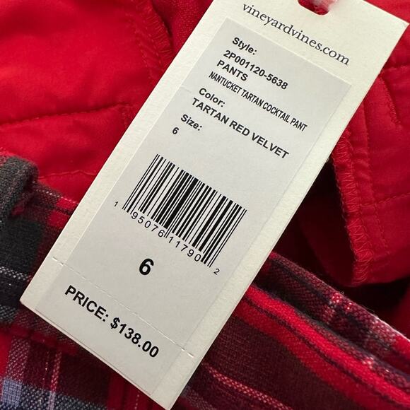 Vineyard Vines Red Plaid Women's Pants - Picture 4 of 5
